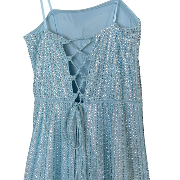 TLC Say Yes To The Prom 5 Blue Silver Rhinestone Bling Strapless Lace Up Dress - Picture 7 of 12
